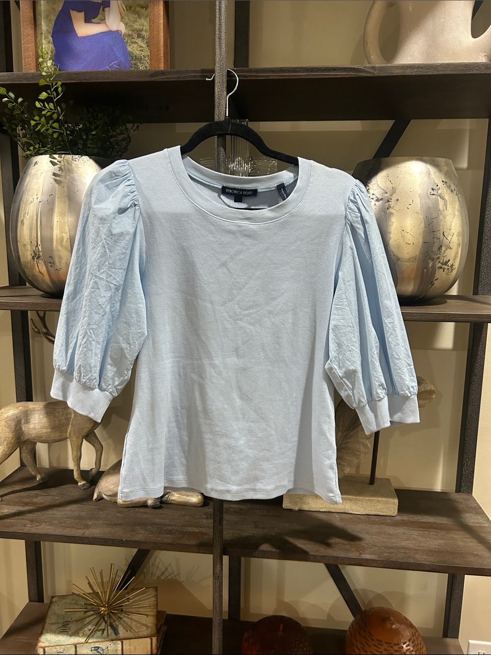 Veronica Beard large Light Blue Puff Sleeve Tee